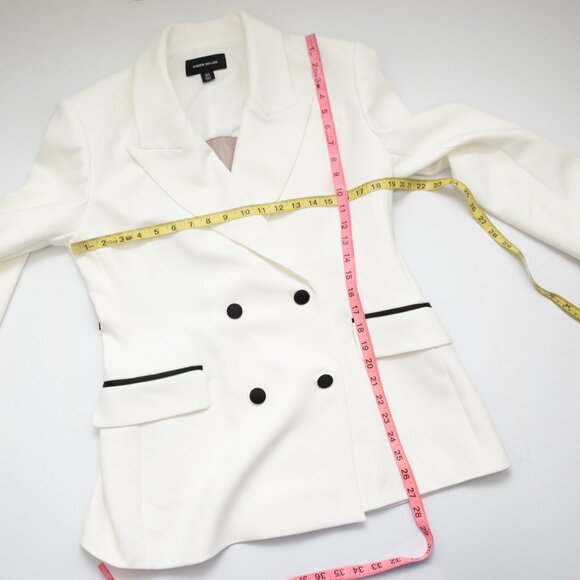 Karen Millen Lace Appliqué Contrast Tailored Tuxedo Jacket White Blue Black 10 - Picture 8 of 8